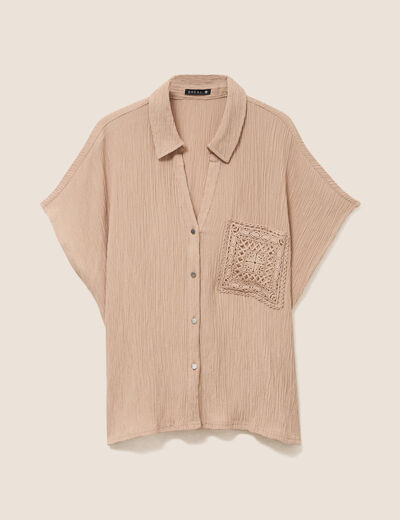 Chemise ample courte manches courtes sable femme