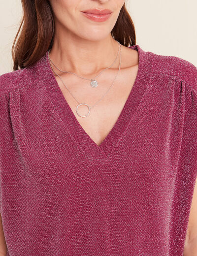 T-shirt manches courtes rouge fonc&eacute; femme