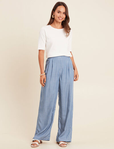 Pantalon large en lyocell bleu femme