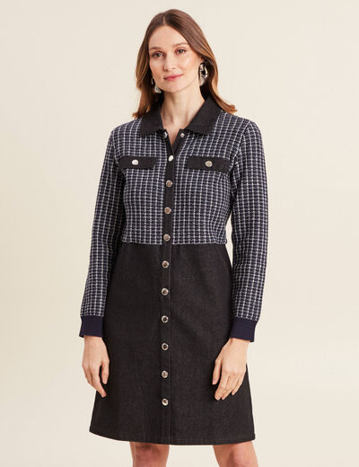 Robe droite buste tweed noir femme