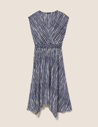 Robe &eacute;vas&eacute;e 3/4 sans manches col v blanc femme