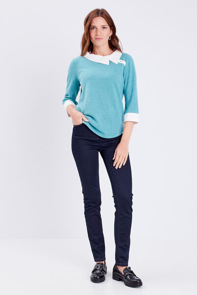 T-shirt manches 3/4 bleu canard femme