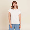 T-shirt manches courtes strass ecru femme
