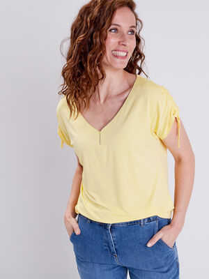T shirt manches courtes jaune clair femme