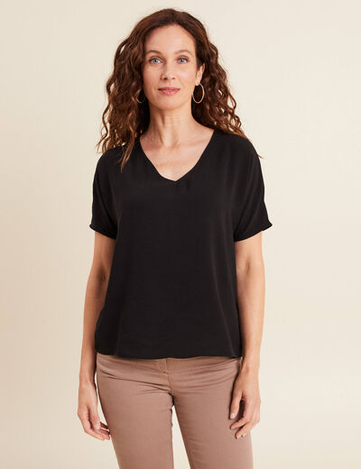 Blouse fluide manches 3/4 noir femme