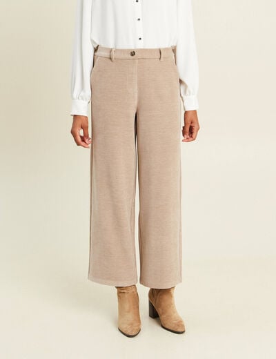 Pantalon loose en velours beige femme