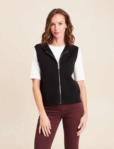 Gilet droit mi-long &agrave; capuche noir femme