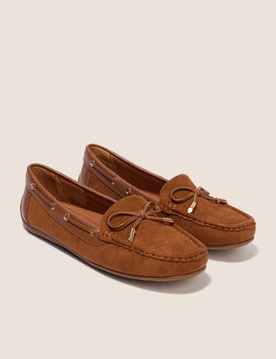 Mocassins aspect daim marron cognac femme