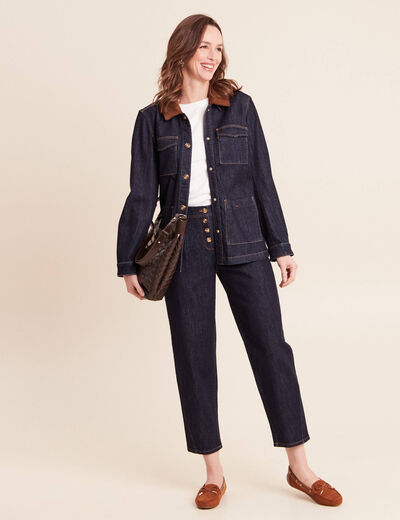 Jean coupe barrel 7/8&egrave;me denim brut femme