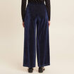 Pantalon large velours bleu fonc&eacute; femme