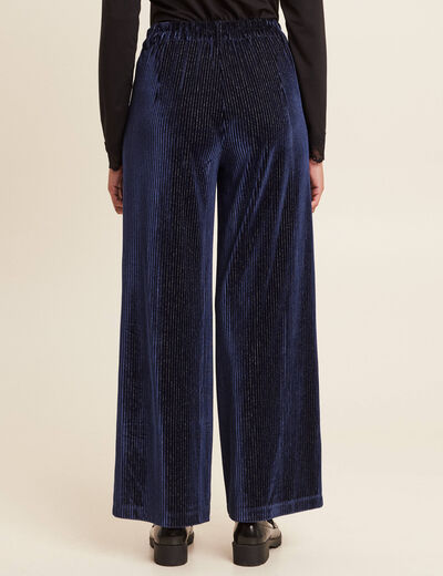 Pantalon large velours bleu foncé femme