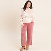 Pantalon large velours c&ocirc;tel&eacute; rose framboise femme