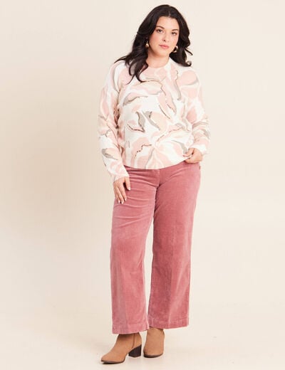Pantalon large velours c&ocirc;tel&eacute; rose framboise femme