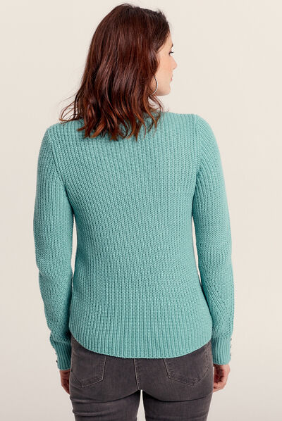 Pull manches longues bleu canard femme