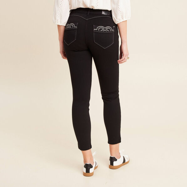 Jean ajusté 7/8ème effet bi-matière noir femme