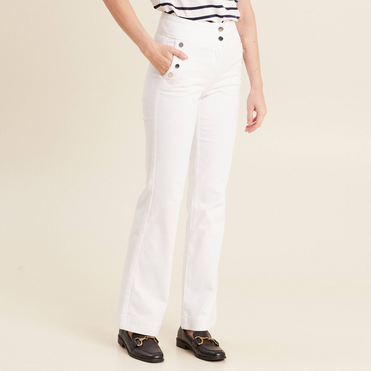 Pantalon coupe bootcut &agrave; pont blanc femme