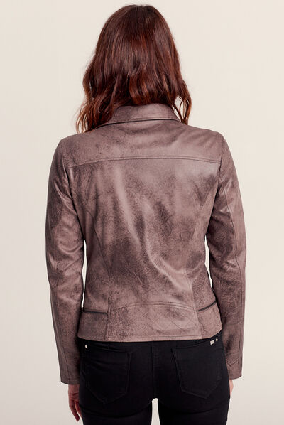 Veste esprit motard zippée taupe femme