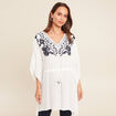 Kimono sans manches col v brodé ecru femme