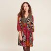 Robe évasée fluide manches 3/4 multicolore femme