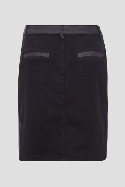 Jupe droite boutonnée noir femme