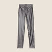 Pantalon ajust&eacute; enduit &agrave; pont couleur argent femme