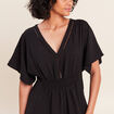 Robe longue &eacute;vas&eacute;e col v manches coudes noir femme