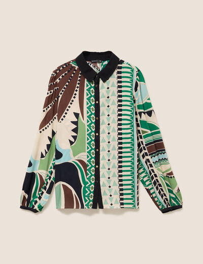 Chemise fluide manches longues vert femme