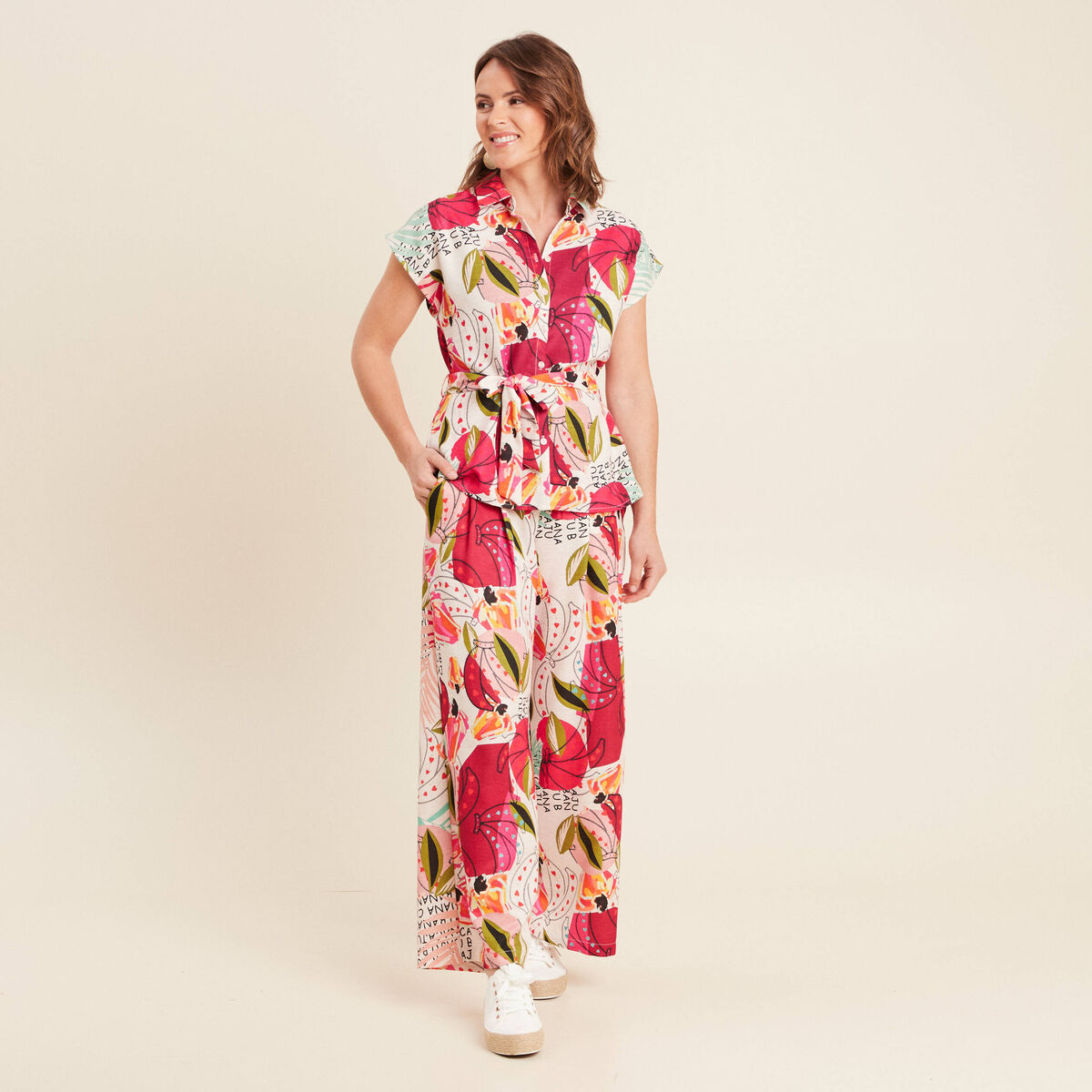 Pantalon large à pinces rose femme