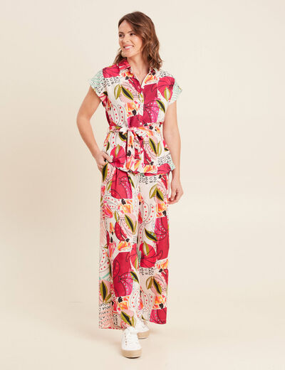Pantalon large à pinces rose femme