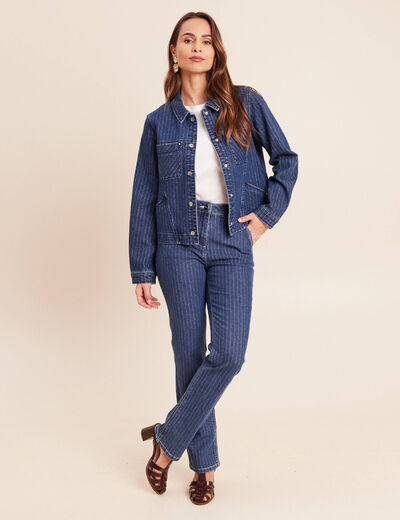 Jean coupe droite taille haute denim stone femme