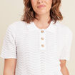 Pull manches courtes col polo blanc femme