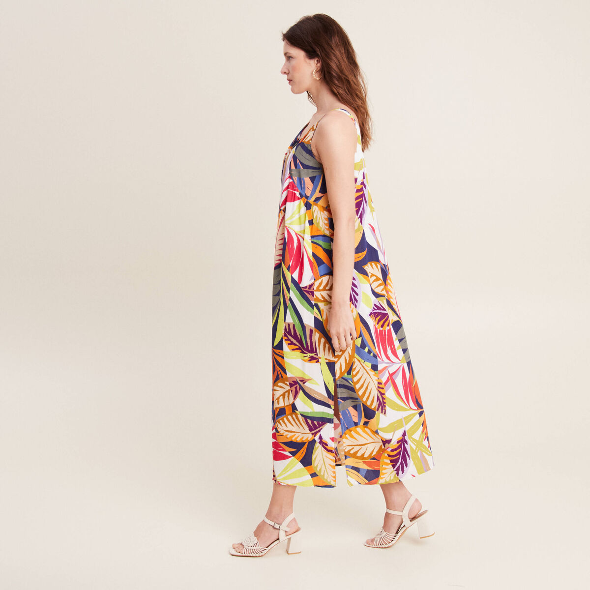 Robe longue évasée fluide multicolore femme