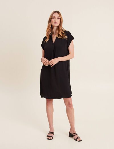 Robe droite col en V noir femme