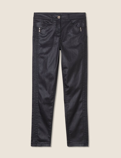 Pantalon ajusté enduit noir femme