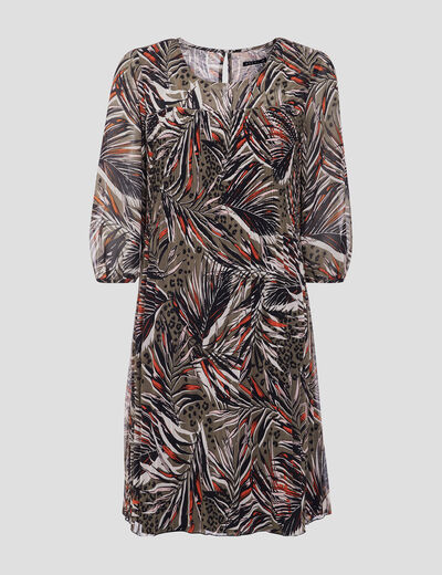 Robe évasée avec plis vert foncé femme