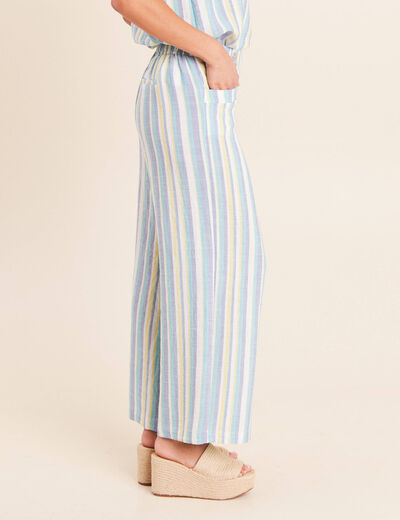 Pantalon large 7/8&egrave;me taille haute bleu femme