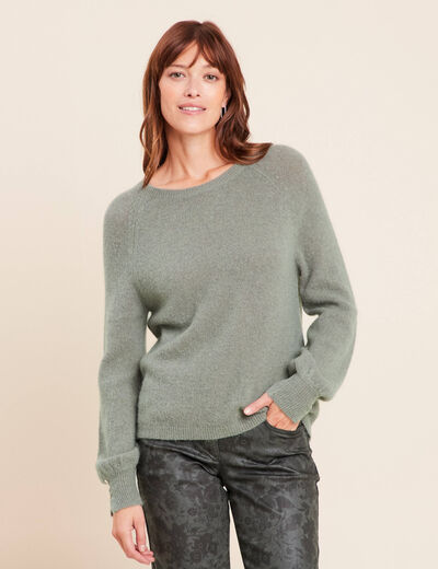 Pull col rond manches longues vert clair femme