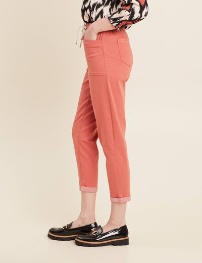 Pantalon coupe droite à coulisse vieux rose femme