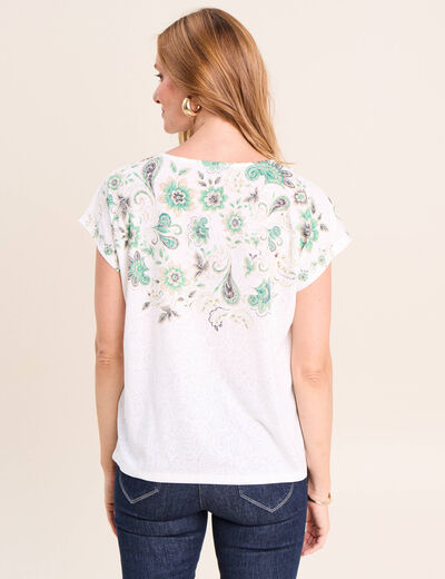 T-shirt col V ecru femme