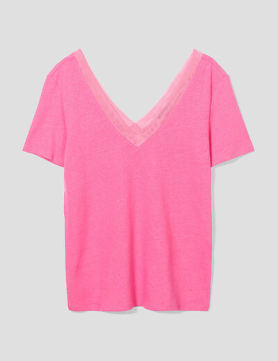 T-shirt manches courtes rose fushia femme