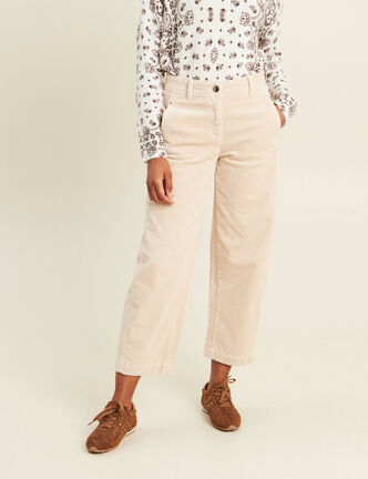 Pantalon barrel 7/8&egrave;me en velours sable femme