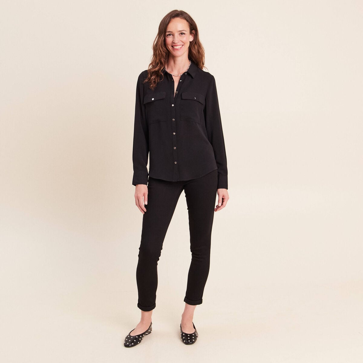 Chemise manches longues noir femme