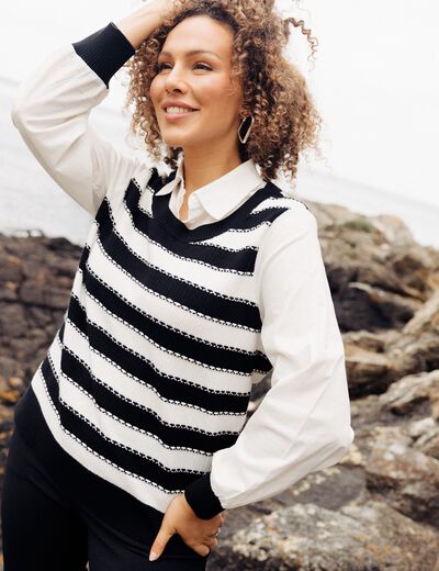 Pull manches longues blanc femme