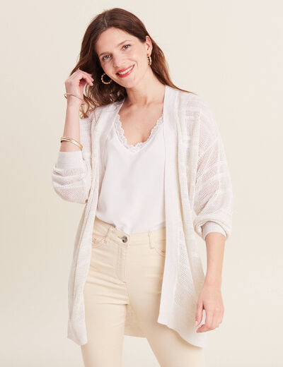 Gilet ajouré manches 3/4 ecru femme