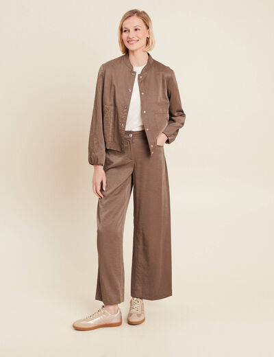 Blouson boutonné satin taupe femme