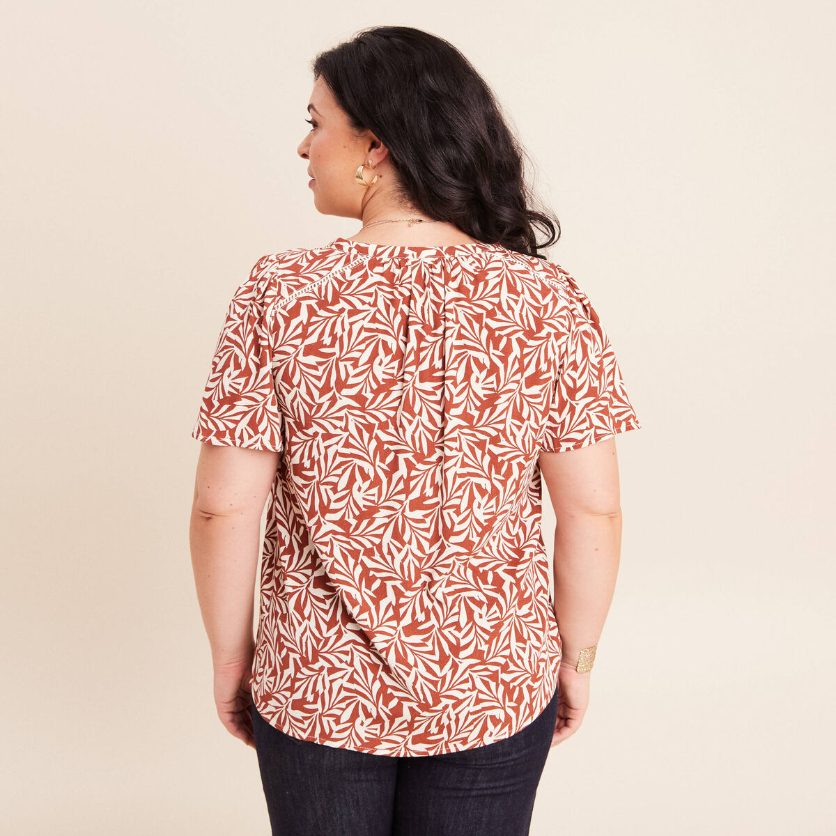 Blouse fluide manches courtes orange femme