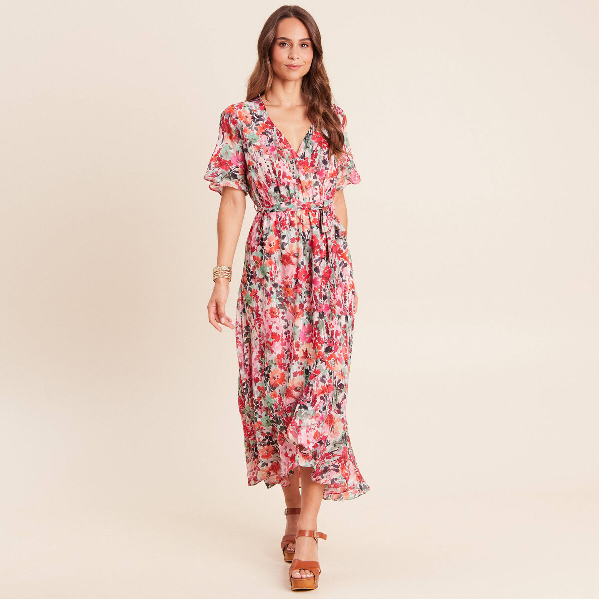 Robe longue portefeuille multicolore femme