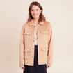 Veste droite longue aspect daim marron clair femme