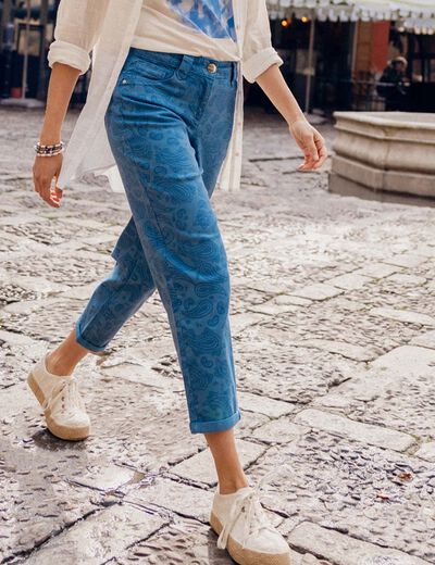 Pantalon droit taille basse bleu femme