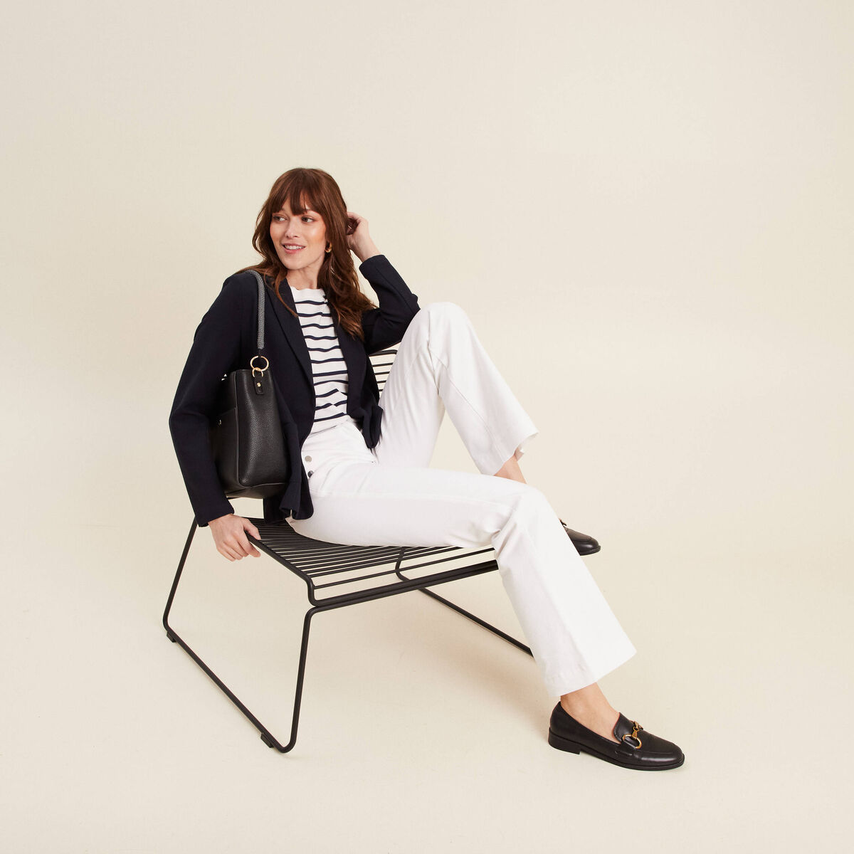 Pantalon coupe bootcut &agrave; pont blanc femme
